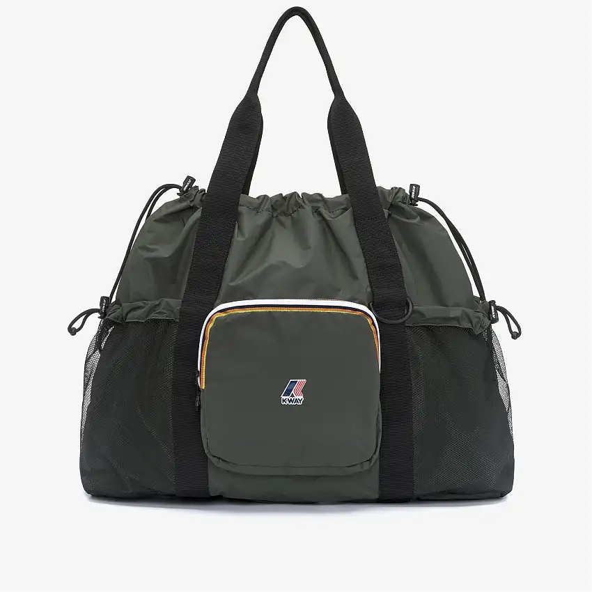 Borsa tote unisex verde impermeabile con chiusura regolabile e tasche