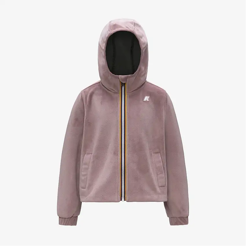 Felpa con cappuccio in pile di velluto rosa marrone per ragazze con chiusura a zip