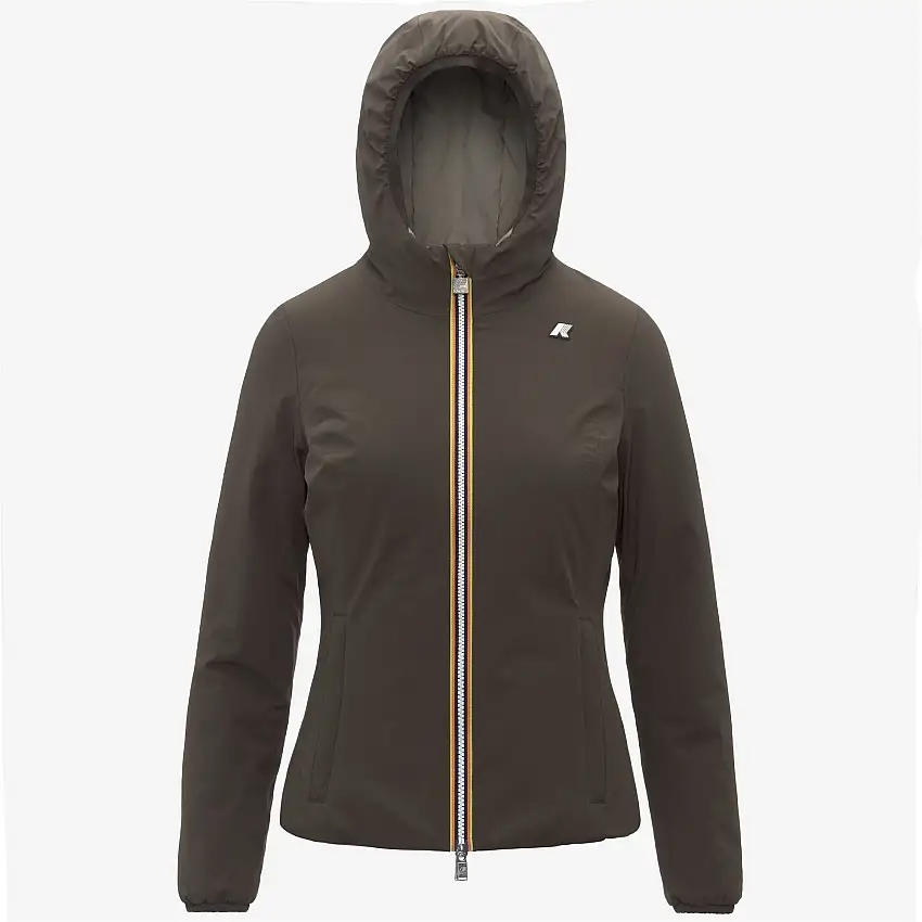 Giacca corta impermeabile reversibile da donna, colore nero oliva