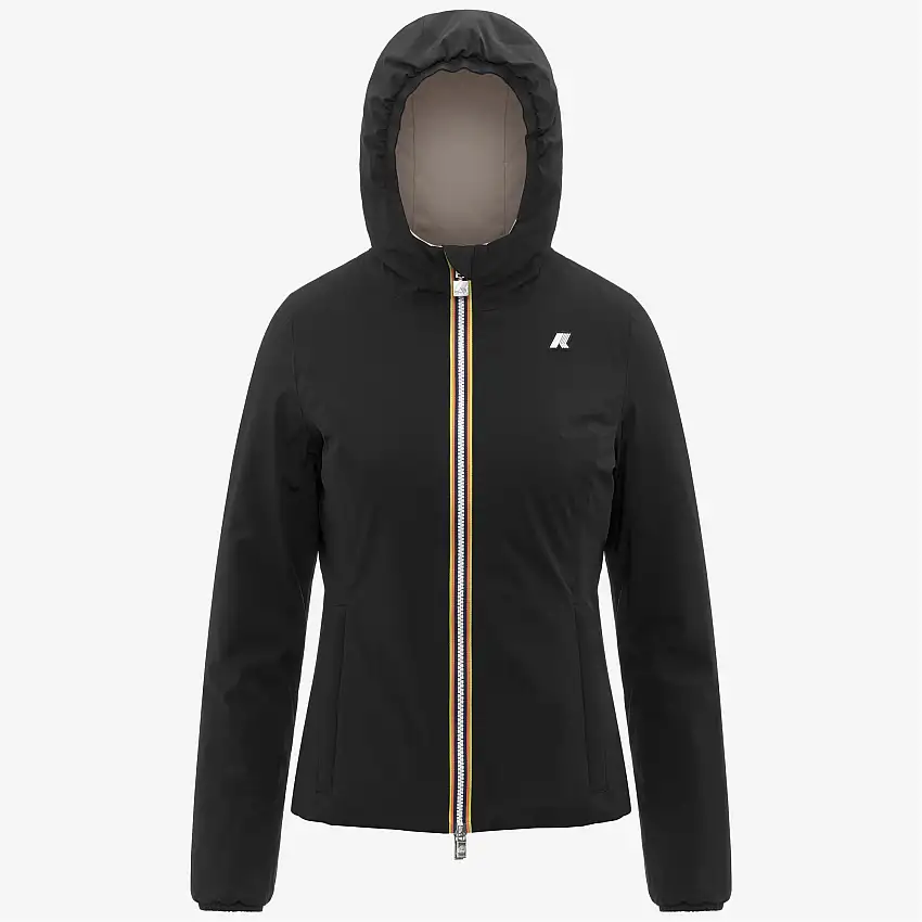 Giacca corta impermeabile reversibile da donna, colore beige nero