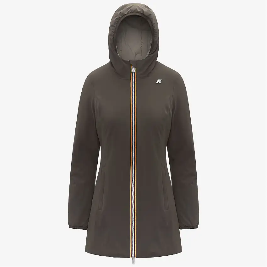 Giacca reversibile da donna di media lunghezza con isolamento, colore oliva nero