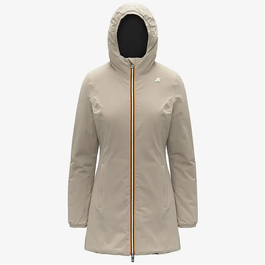Giacca isolante reversibile di media lunghezza da donna beige
