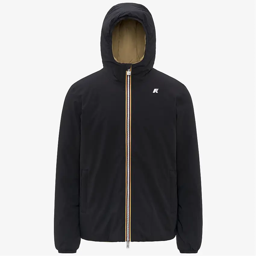 Giacca calda reversibile da uomo nera e beige con isolamento