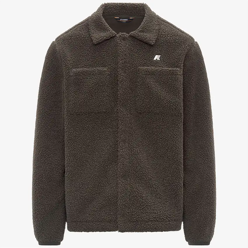 Giacca in pile Sherpa reversibile da uomo, colore nero oliva, con tasche