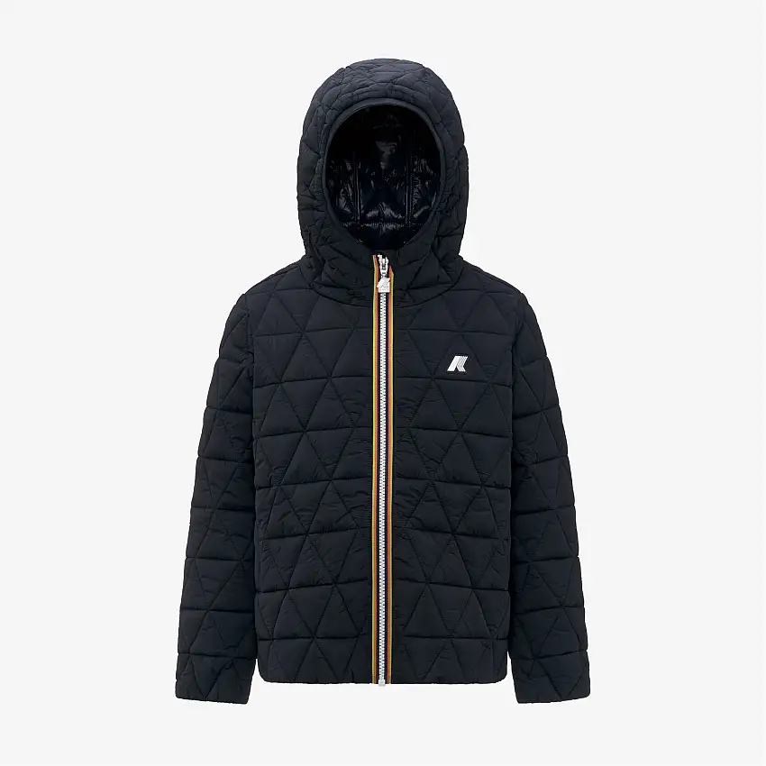 Giacca corta trapuntata blu con cappuccio e isolamento per bambina