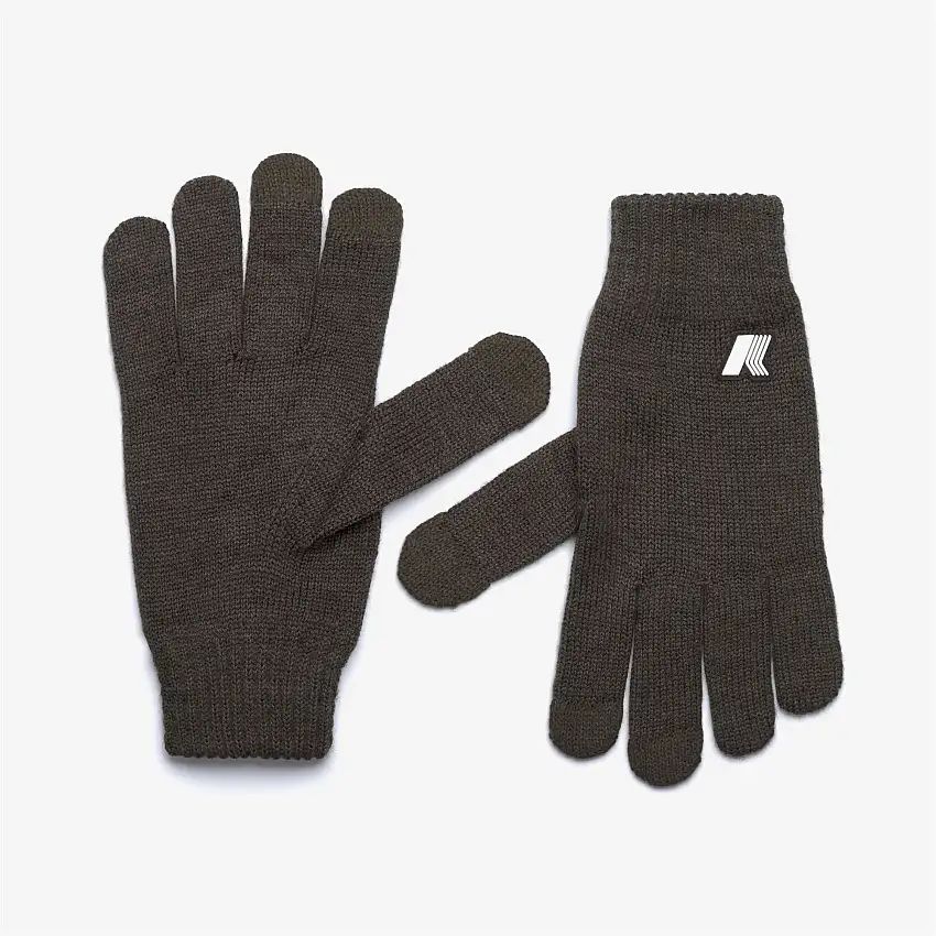 Guanti invernali unisex in lana color oliva nero con polsini a coste
