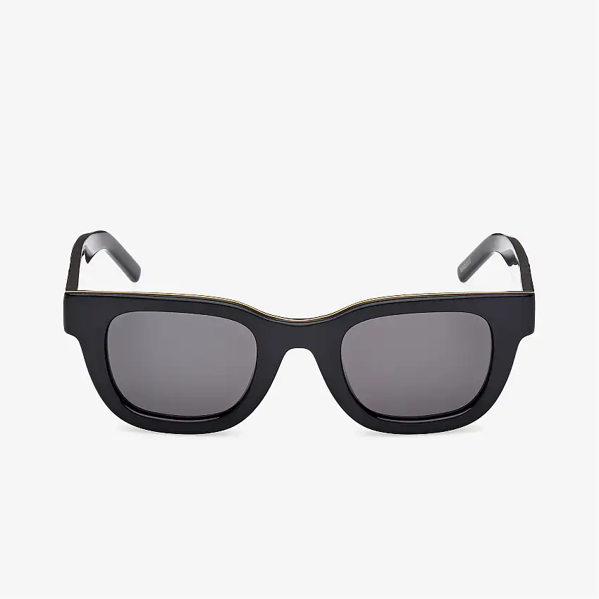 Occhiali da sole unisex rettangolari in acetato grigio con aste spesse