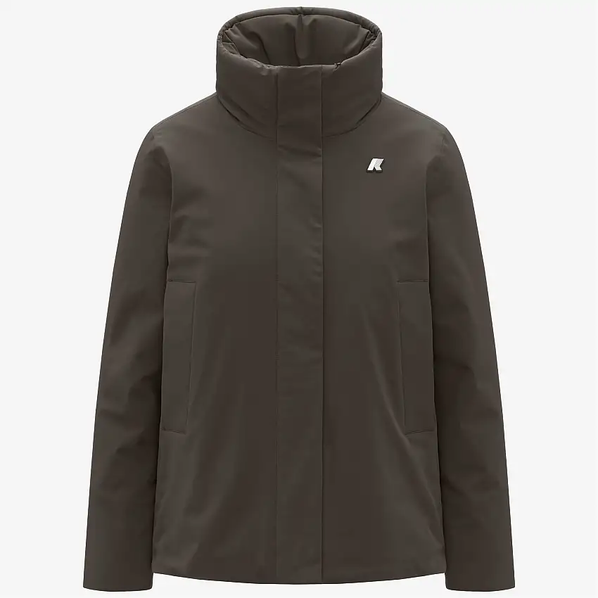 Giacca corta alla moda da donna con cappuccio, colore oliva nero