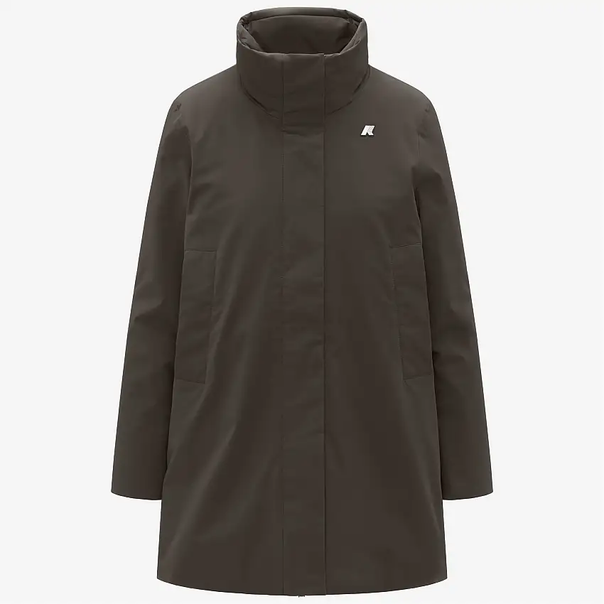 Giacca calda di media lunghezza con cappuccio da donna, colore oliva nero