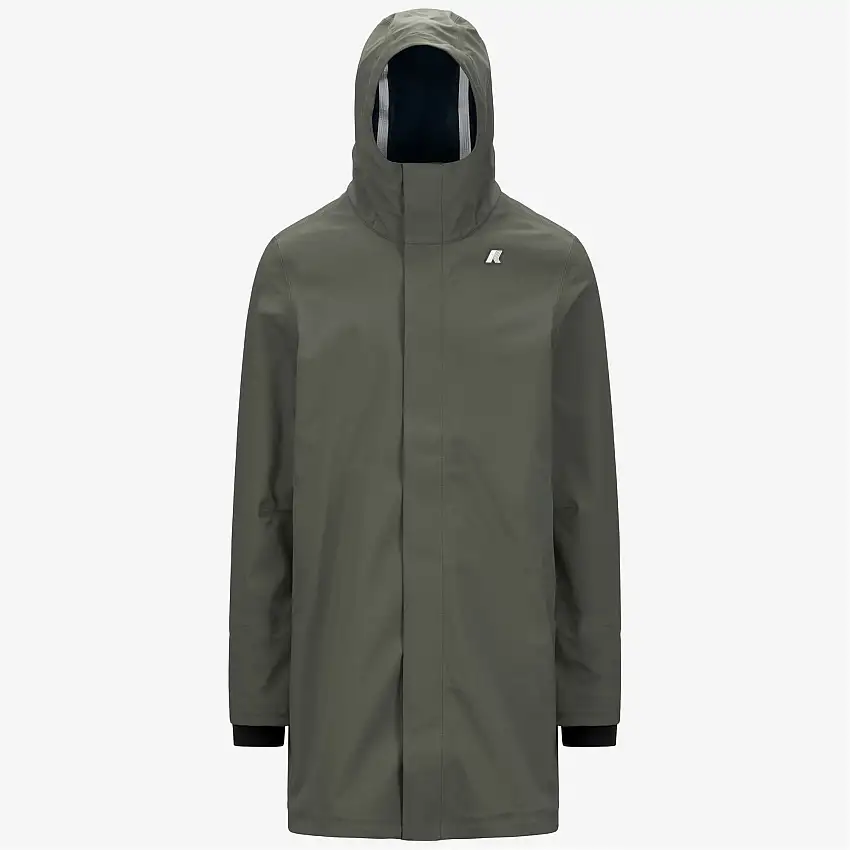 Giacca impermeabile lunga da uomo verde e nera