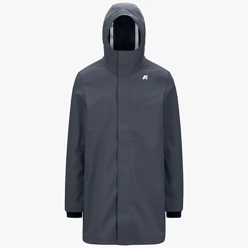 Giacca lunga impermeabile da uomo blu con isolamento a triplo strato