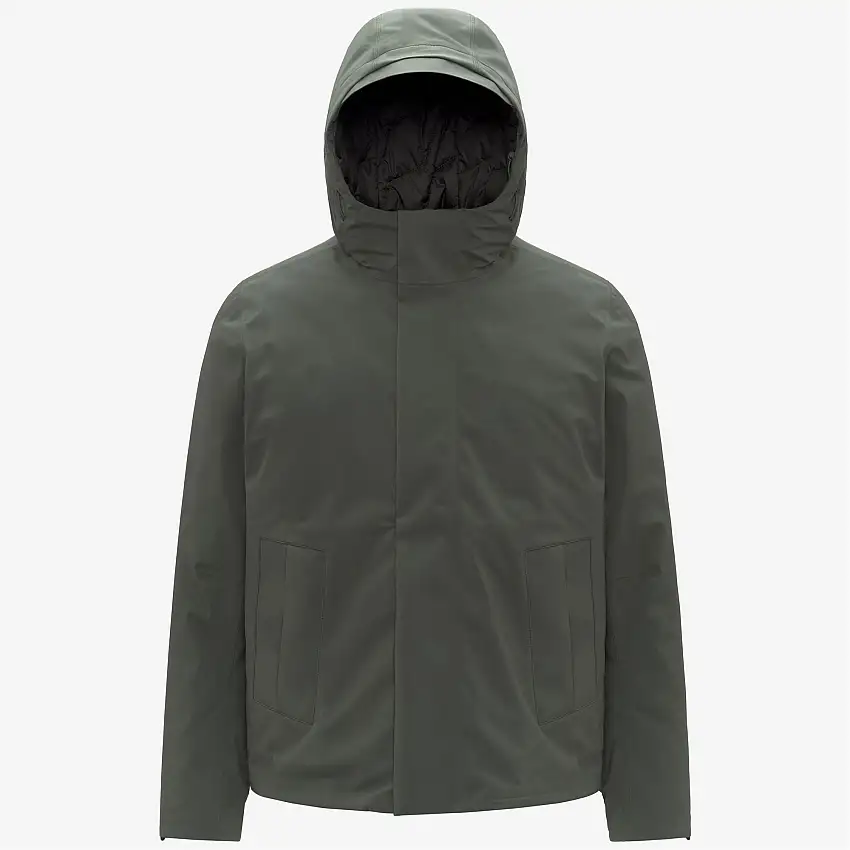 Giacca invernale corta da uomo verde e nera con imbottitura