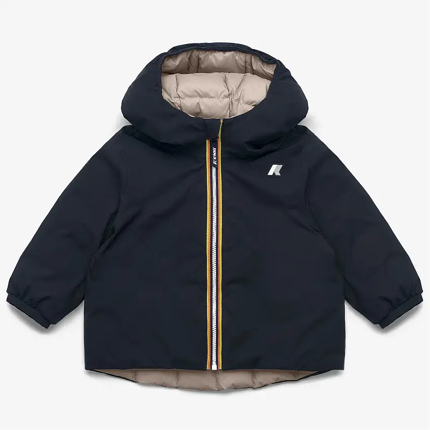 Giacca invernale reversibile unisex blu beige per bambini