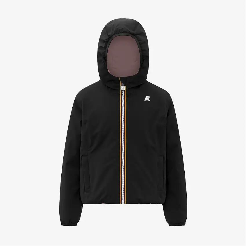 Giacca calda reversibile nera e rosa per ragazze con imbottitura sintetica