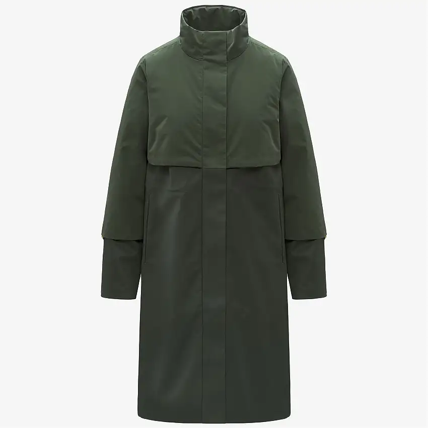 Giacca ibrida lunga da donna verde nera con imbottitura PrimaLoft