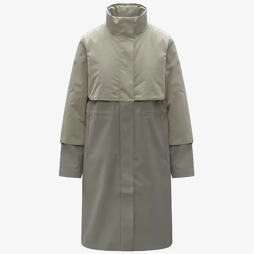 Giacca ibrida lunga in lana e nylon da donna Green Oak