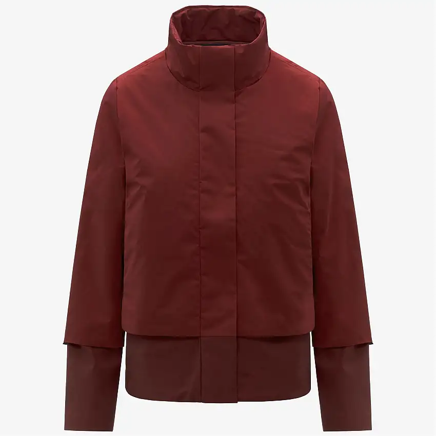 Giacca corta da donna in misto lana rossa con maniche in nylon