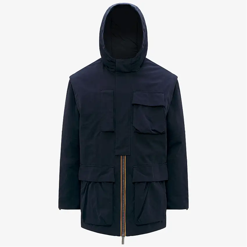 Giacca da uomo blu con fodera in pelliccia sintetica e imbottitura PrimaLoft