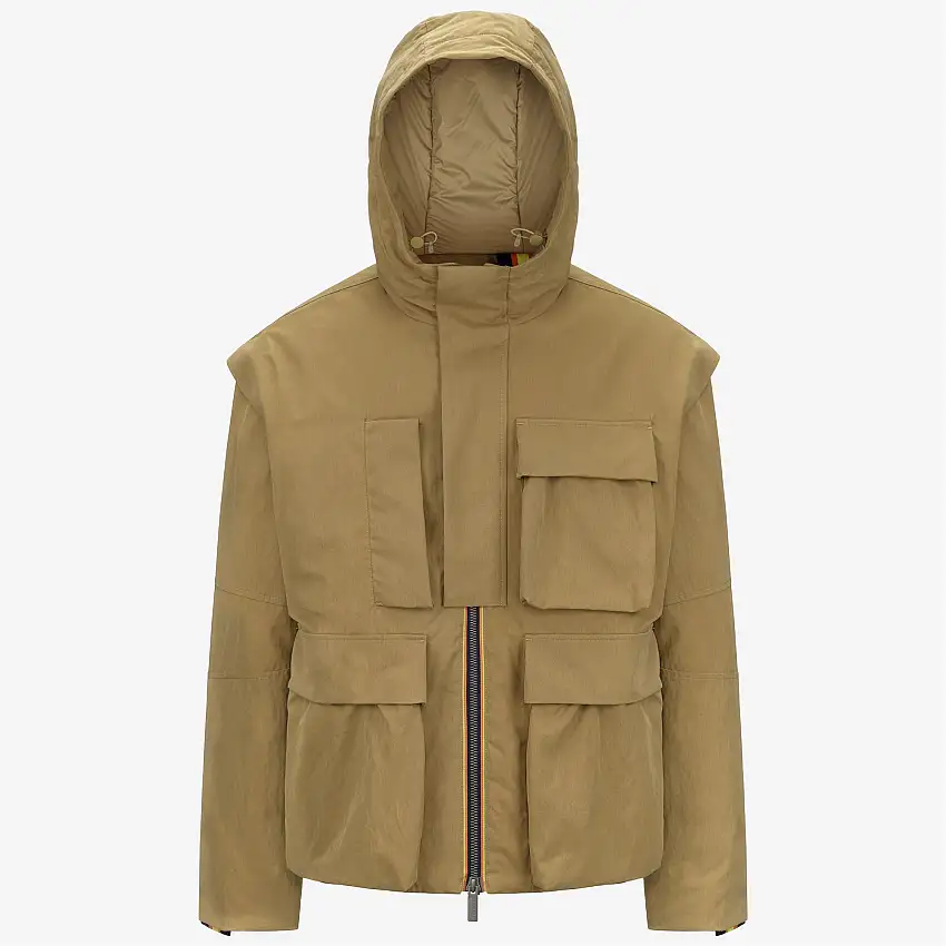 Parka corto in cotone beige da uomo con imbottitura PrimaLoft