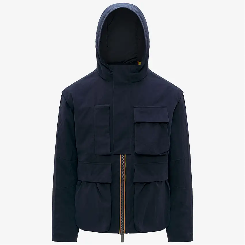 Parka corto da uomo in cotone blu con imbottitura PrimaLoft