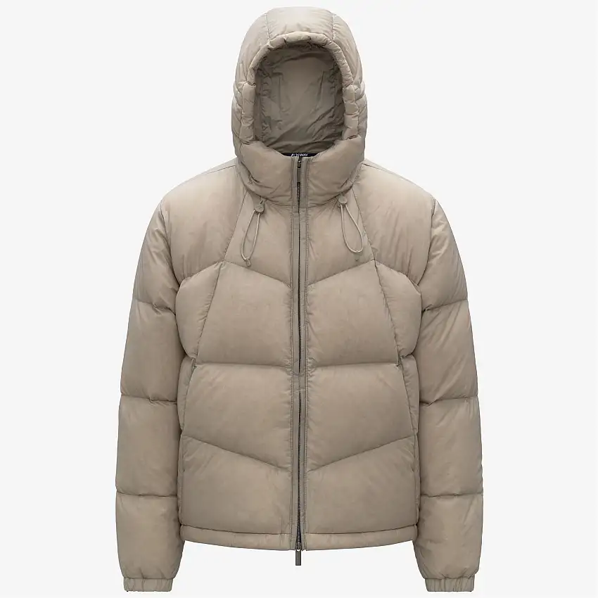 Piumino corto beige da uomo con isolamento in piuma naturale