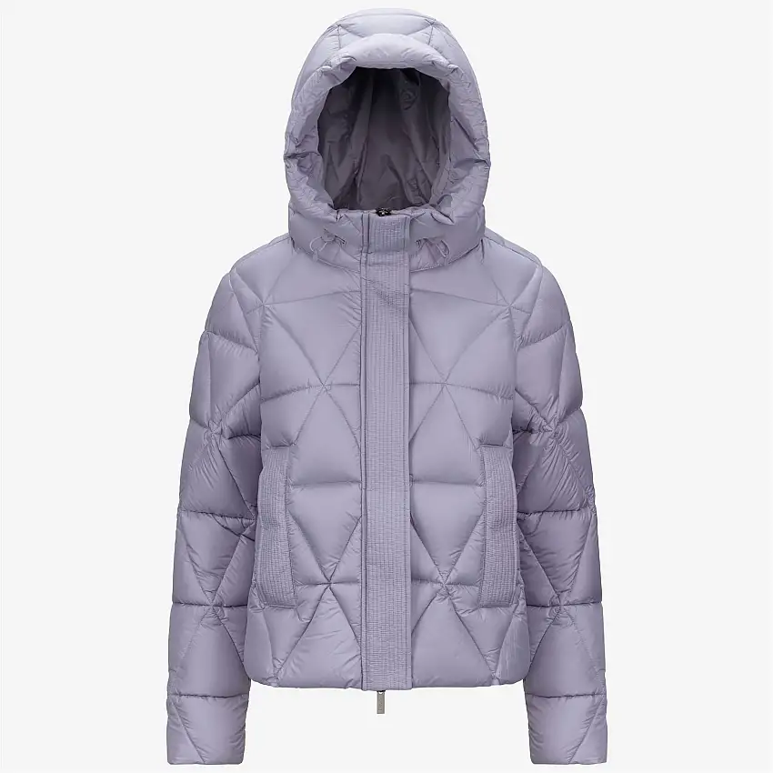 Piumino corto da donna viola con imbottitura in piuma