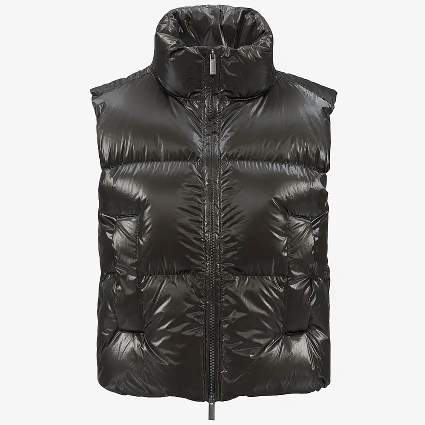 Gilet imbottito sportivo glamour da donna, colore oliva nero, con isolamento in piuma