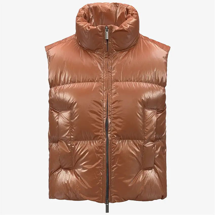 Gilet corto imbottito in piuma d'oca arancione da donna
