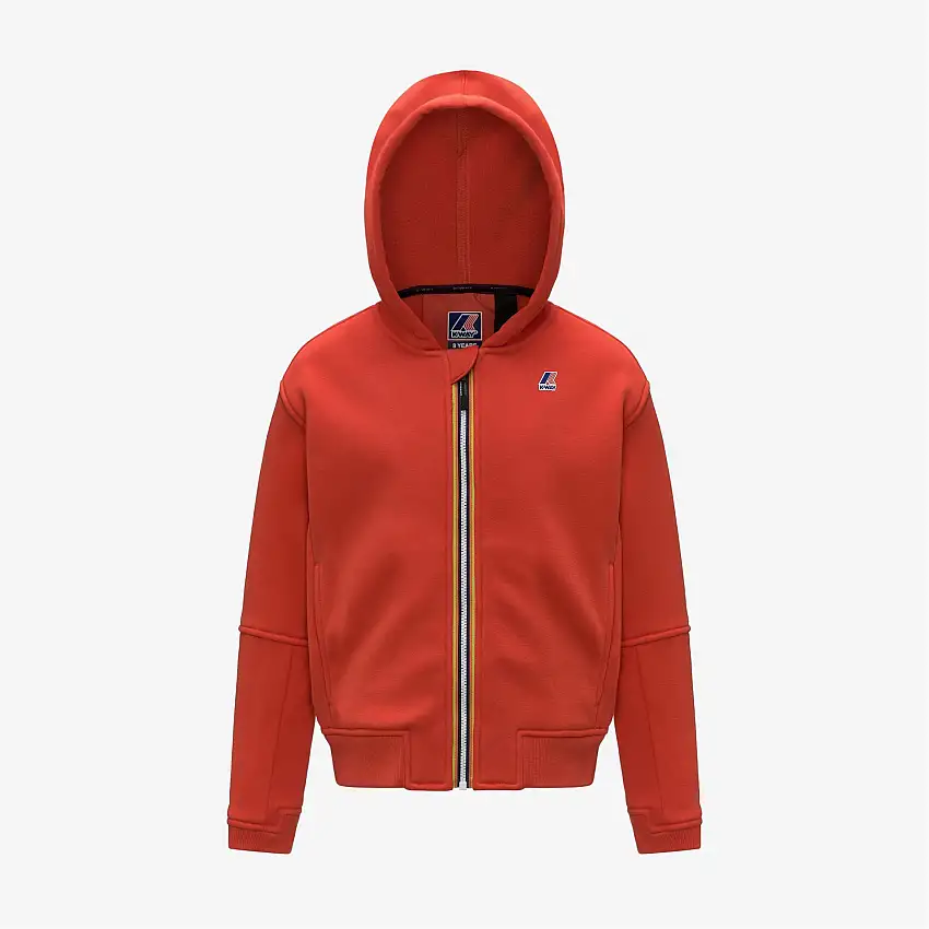 Felpa con cappuccio unisex arancione per bambini con cerniera intera per attività all'aperto