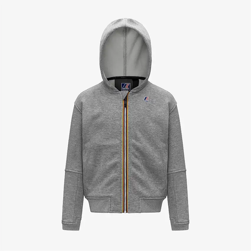 Felpa con cappuccio unisex grigia con cerniera intera per bambini, per attività all'aperto