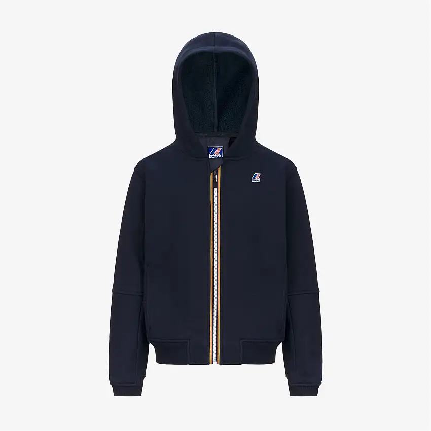 Felpa con cappuccio in pile unisex blu con cerniera intera per attività all'aperto per bambini