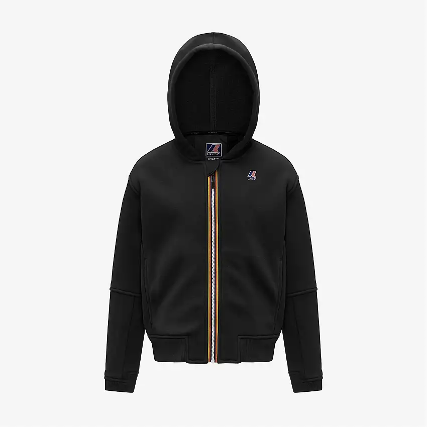 Felpa con cappuccio in pile unisex nera con cerniera intera per bambini, per attività all'aperto