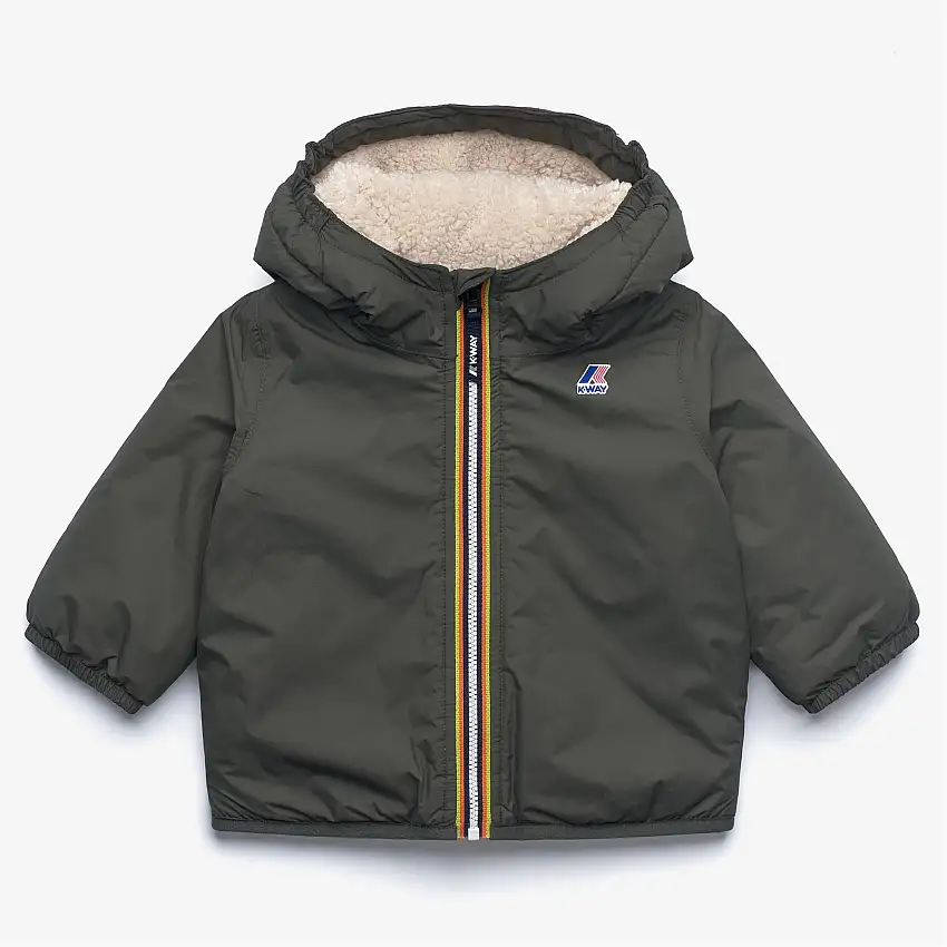 Giacca invernale impermeabile unisex per bambini, verde-nera, con imbottitura