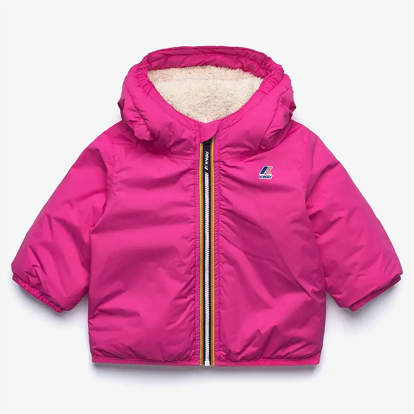 Giacca invernale unisex con cappuccio, colore rosso fucsia, per bambini