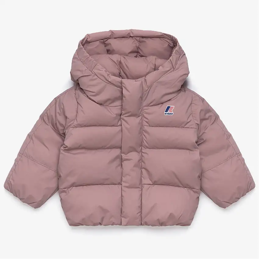 Giacca imbottita pesante unisex rosa-marrone per bambini, adatta per il freddo