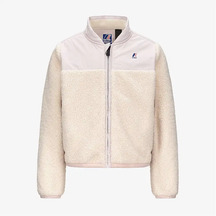 Giacca in pile da bambina con inserti impermeabili color grigio rosa