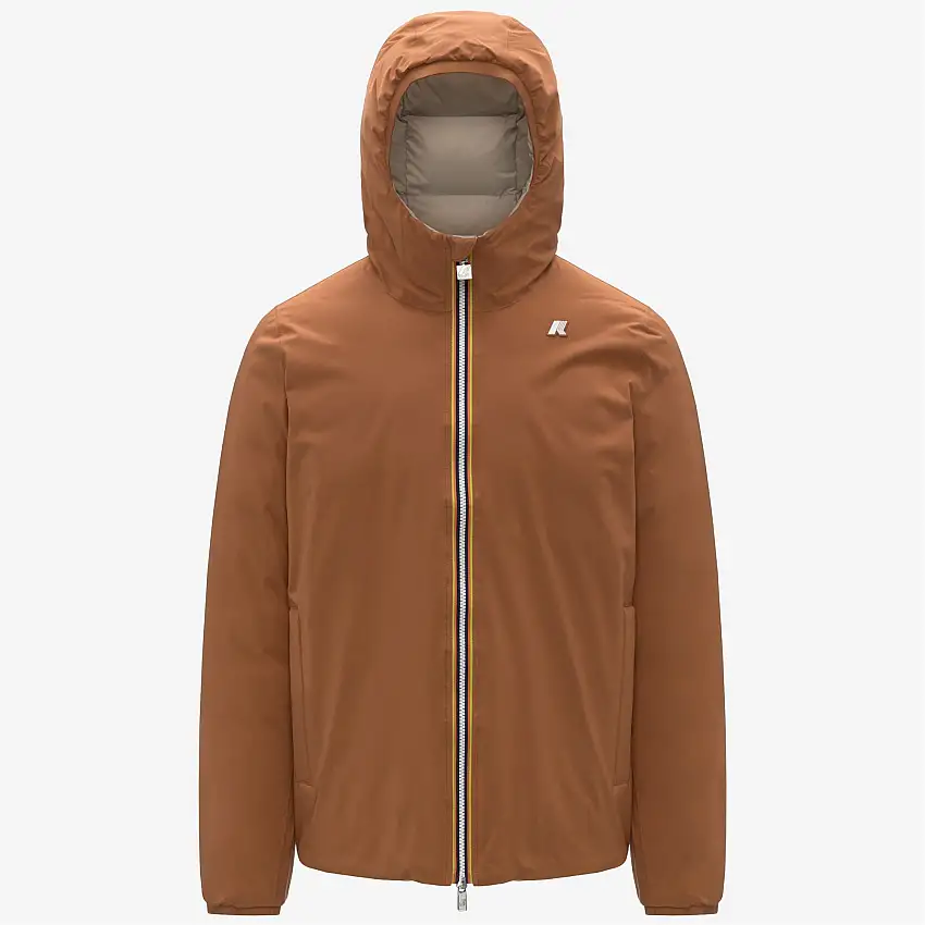 Giacca invernale reversibile imbottita in piumino da uomo, colore beige-arancio