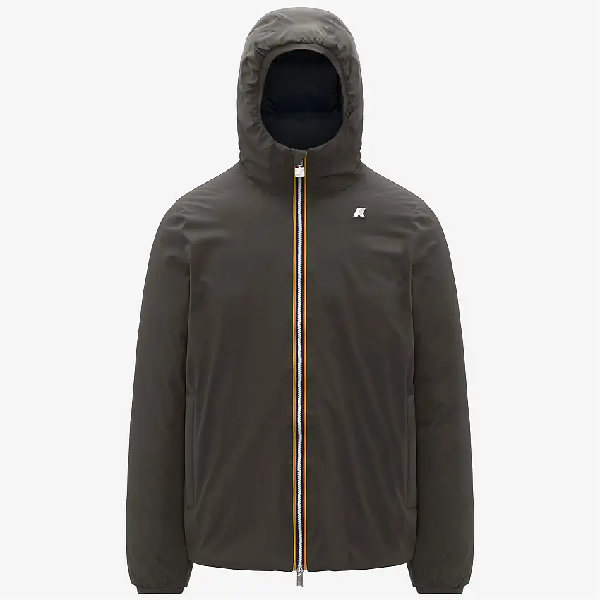 Giacca invernale reversibile imbottita in piuma da uomo, colore nero oliva