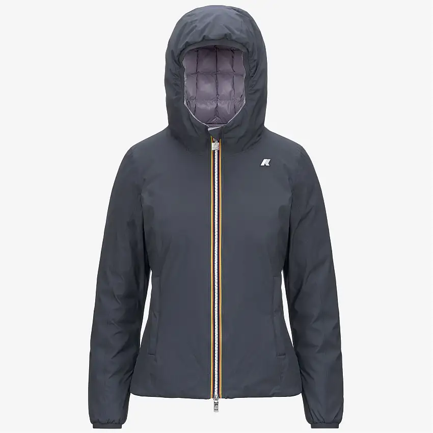 Giacca invernale corta reversibile da donna blu lavanda