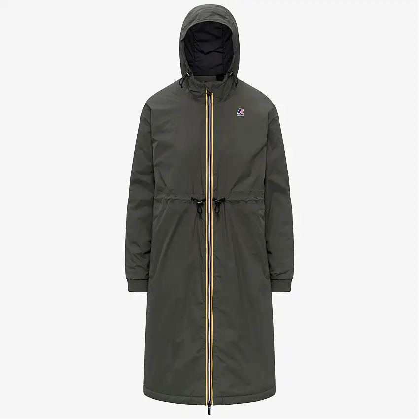 Giacca impermeabile verde da donna a 3/4 di lunghezza