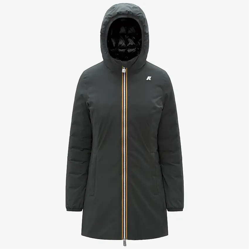 Giacca isolante reversibile da donna, lunghezza 3/4, verde scuro