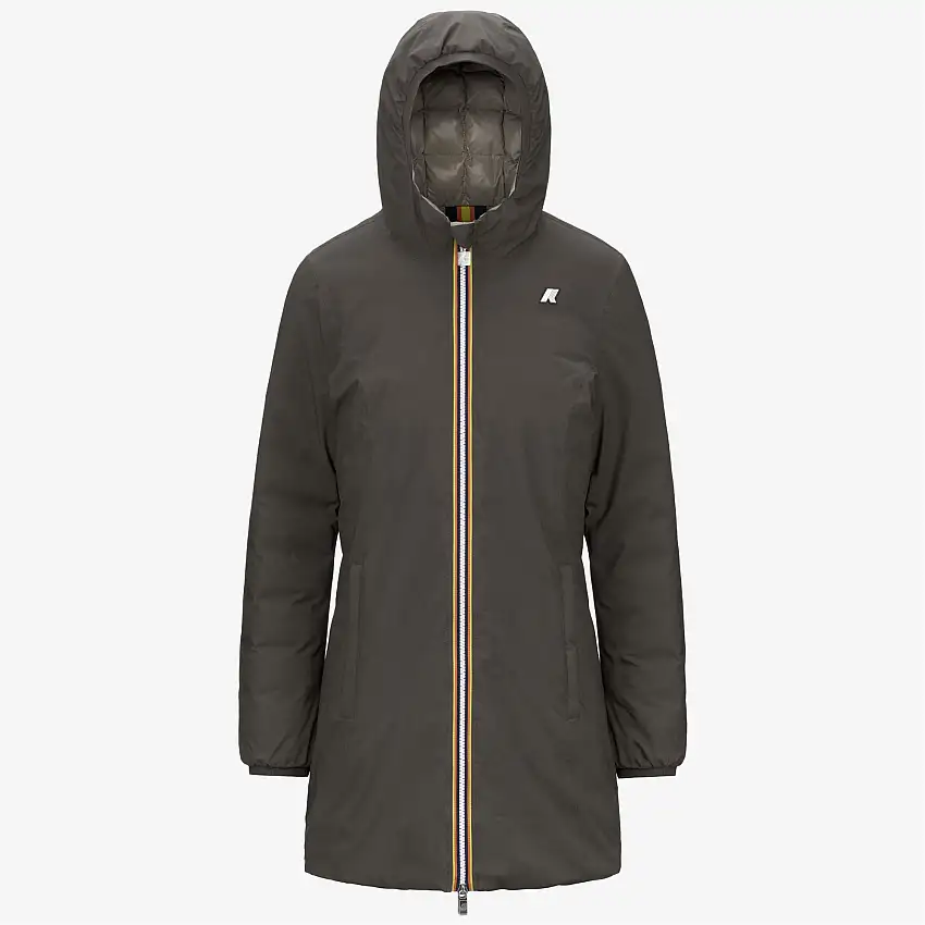 Piumino reversibile da donna color oliva nero per il freddo