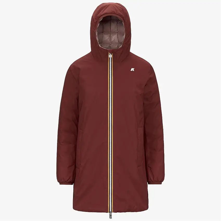 Giacca isolante reversibile di media lunghezza da donna rossa