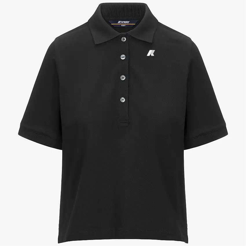 Polo da donna in piqué elasticizzato nero con finiture a coste