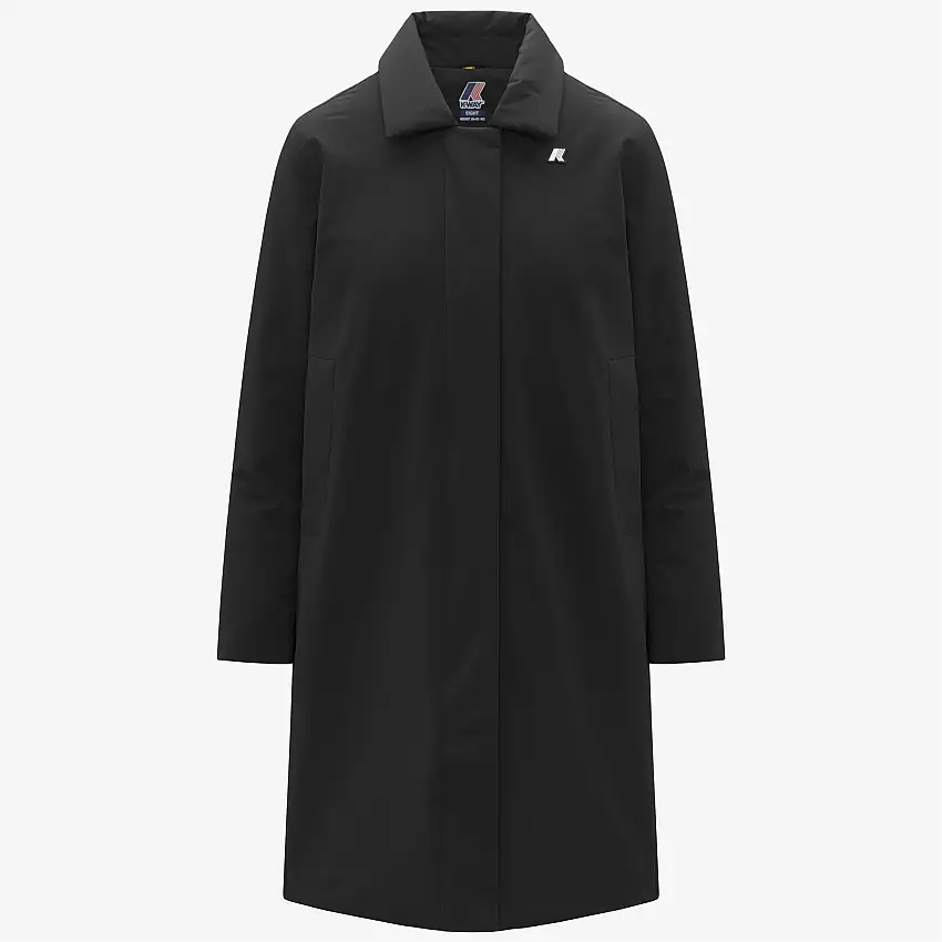 Giacca lunga impermeabile da donna nera con cappuccio