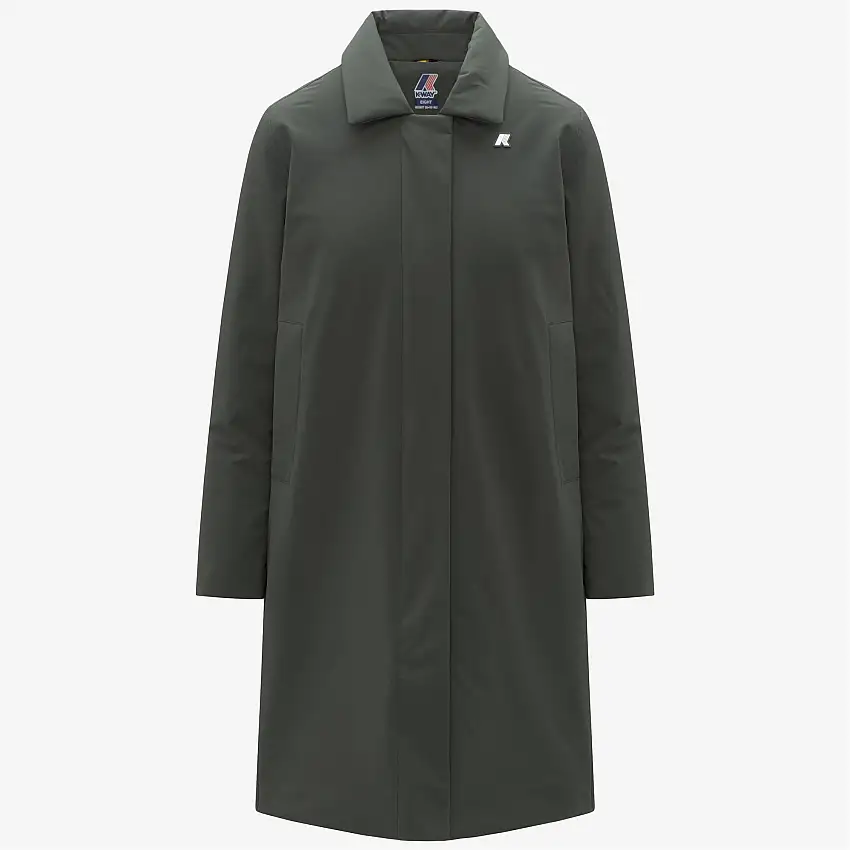 Cappotto lungo impermeabile da donna nero-verde con cappuccio
