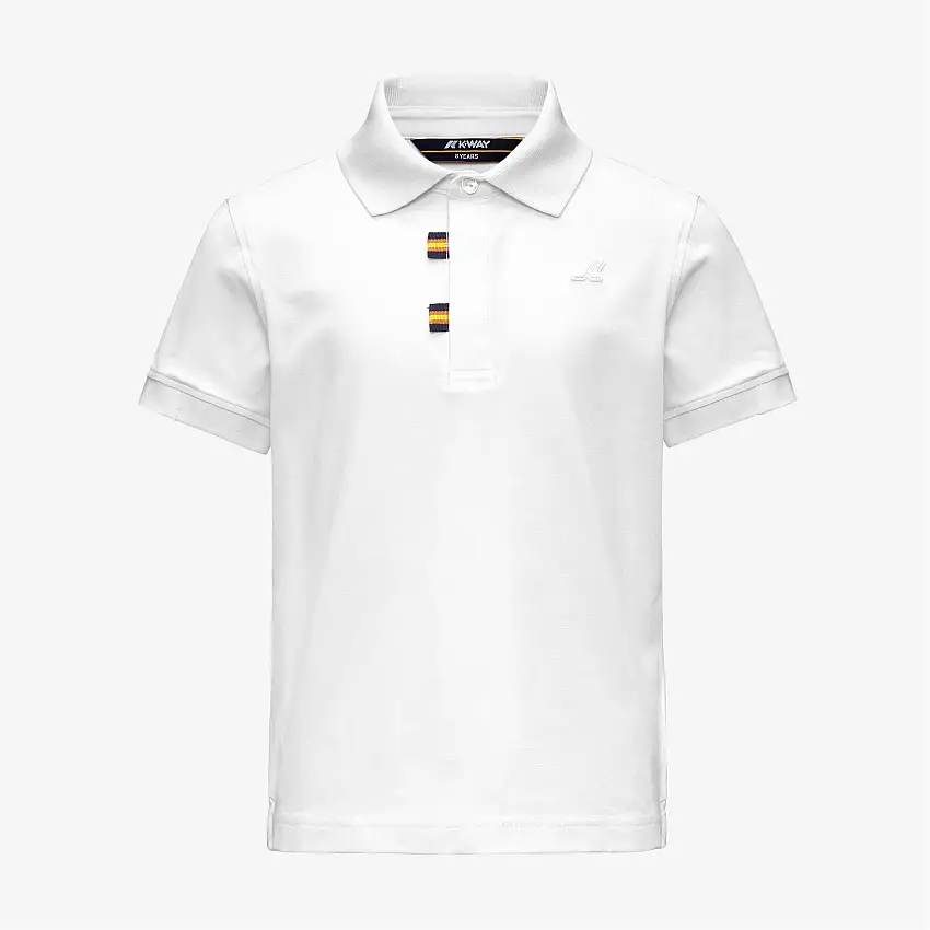 Polo elasticizzata bianca per bambini con dettagli grafici