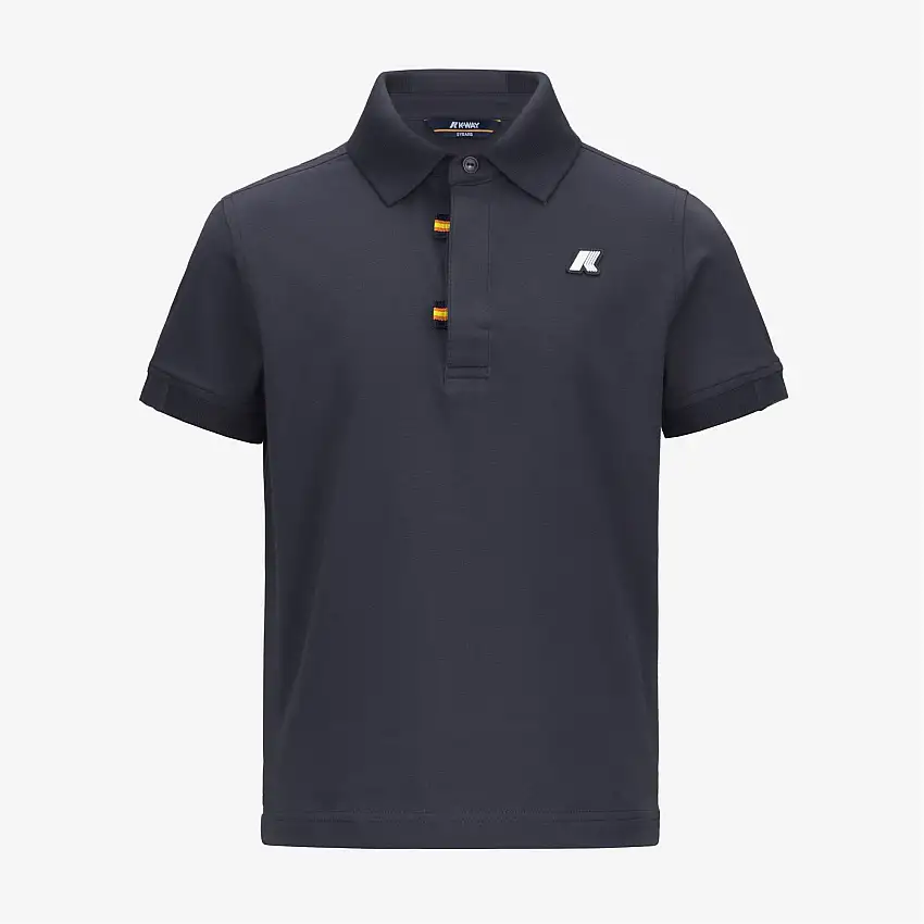 Polo in cotone elasticizzato blu per bambini con patta con bottoni nascosti