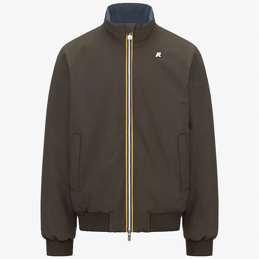 Giacca invernale corta reversibile da uomo, colore nero oliva