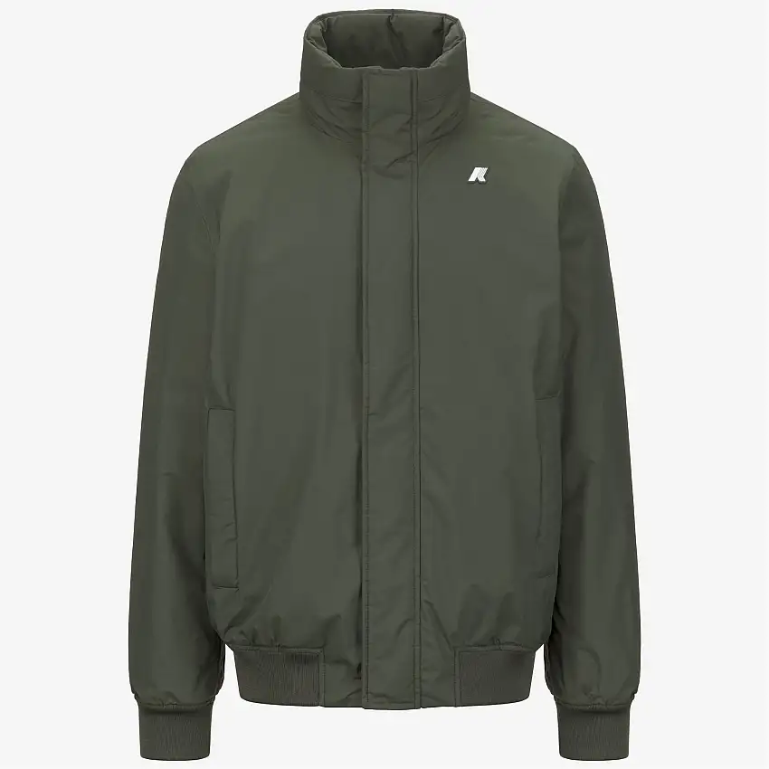 Giacca corta impermeabile da uomo verde con cappuccio e imbottitura